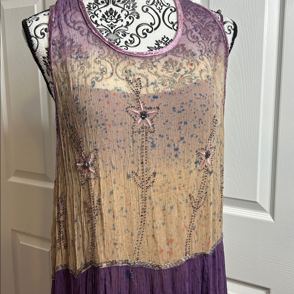 Free People Twilight Embellished Embroidered Tie Dye‎ Midi Dress Orchid Combo M - Picture 7 of 12